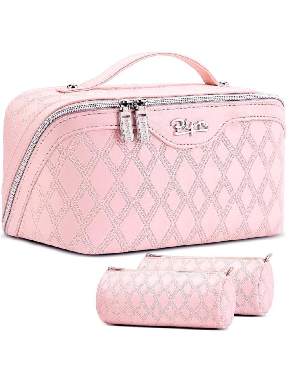 Travel Makeup Bag Organizer Set - 3 Pcs Cosmetic Bags for Women in Pink